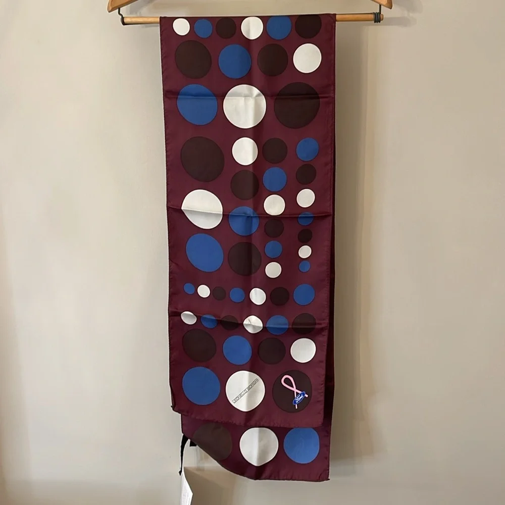 Breast Cancer Awareness Scarf Maroon Leonello Borghi Polka Dots by Ford 55x10.5”